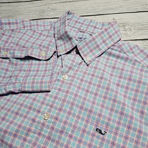 Vineyard Vines Shirt‎ Men's Medium Plaid On The Go OTG Performance Easter Button